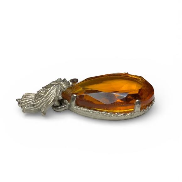 Scottish Thistle Pewter Pendant with Amber Glass Teardrop - Picture 3 of 5
